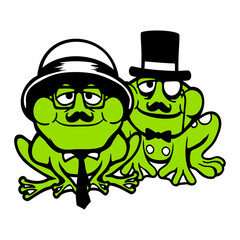 2 frogs Sir Gentlemen rich monocle glasses top hat drawing team friends