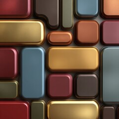 Textured rounded geometric shapes in metallic red gold blue and bronze hues