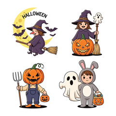 Halloween Characters' Delight: A collection of delightful Halloween characters, including a witch, a carved pumpkin, and a friendly ghost.