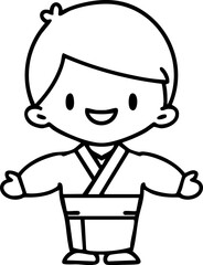 japanese man in traditional clothing with outstretched arms