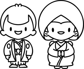 Japanese wedding couple in traditional clothing