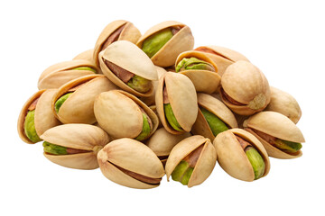 Pile of pistachios isolated on white background