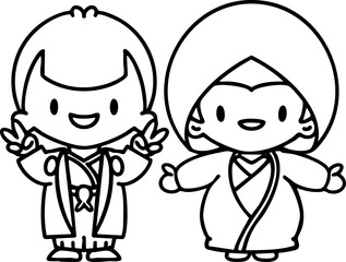 Japanese man and woman in traditional wedding clothing