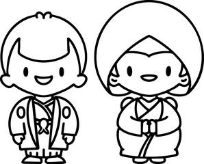 Happy Japanese couple getting married