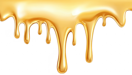 A vibrant. flowing golden liquid drips down against a clean white background. suggesting luxury and richness. ideal for use in design. advertising. or culinary contexts