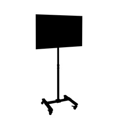 Obraz premium Silhouette of a flat screen television on a rolling stand isolated on white background