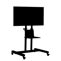 Modern silhouette of a flat screen TV on a mobile stand ready for presentations, training, or displays in office or education settings