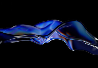 Abstract holographic wave, colorful shape, flow iridescent fluid, 3d render