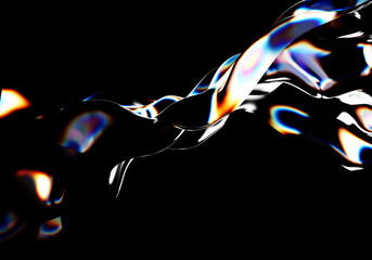Abstract holographic wave, colorful shape, flow iridescent fluid, 3d render