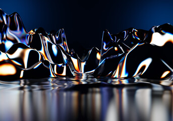 Abstract holographic wave, colorful shape, flow iridescent fluid, 3d render