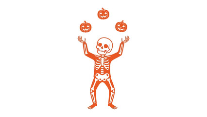 Spooky Juggler: A Halloween-themed illustration depicts a cheerful skeleton juggling three jack-o'-lanterns against an inviting backdrop, encapsulating the whimsical spirit of All Hallows' Eve.