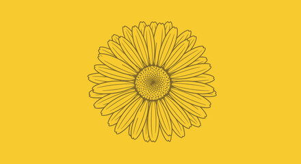 Yellow background with gold line-art flower