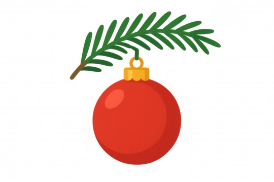 Red christmas ornament hanging on a green fir branch, representing festive holiday season and winter celebration - Powered by Adobe