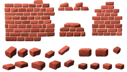 A collection of various red bricks arranged in different patterns. their textures and shapes. suitable for architectural design or construction illustrations
