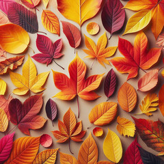 Vibrant autumn leaves arrangement in golden, crimson, and orange hues