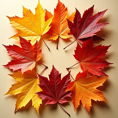 Vibrant autumn leaves arrangement in golden, crimson, and orange hues