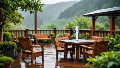 Outdoor patio in the rain