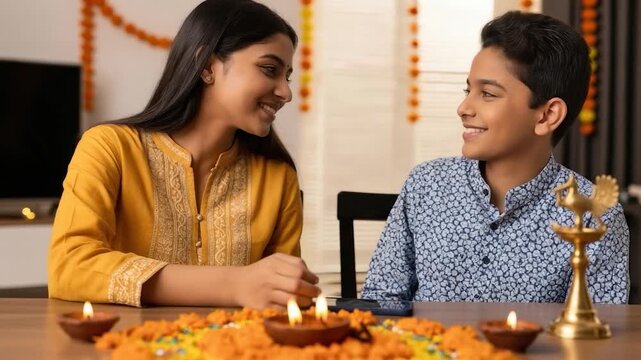 young brother and sister celebrating bhaiduj festival 