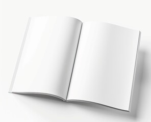Naklejka premium Open blank magazine lies on white surface, mockup for advert, article, brochure