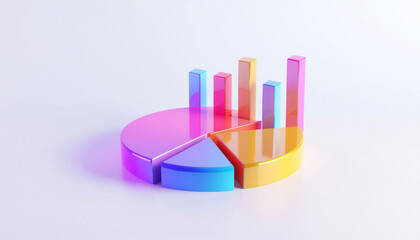 3D colorful pie chart and bar graph infographic on white background