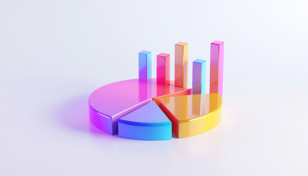 3D colorful pie chart and bar graph infographic on white background