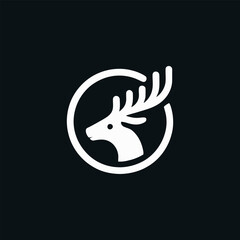 Minimalist White Deer Head Silhouette in a Circular