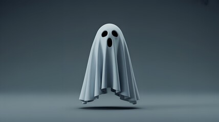 Floating White Ghost with Black Eyes and Open Mouth.