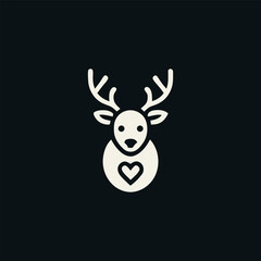 Loving Deer Silhouette with Heart Motif on Black