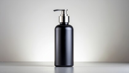 Obraz premium A minimalist mockup of a dark blue pump bottle for men's skincare, on a clean, simple background.
