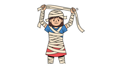 Mummy Halloween Costume: A young child enthusiastically embraces the spooky fun of Halloween, adorned in a classic mummy costume, celebrating the spirit of the season in playful style.