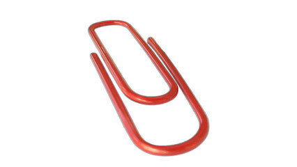 Obraz premium Red metal paper clip is a common office equipment isolated on white, a powerful business symbol and fastener accessory for any document