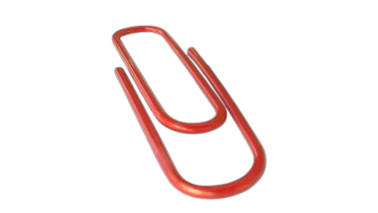 Red metal paper clip is a common office equipment isolated on white, a powerful business symbol and fastener accessory for any document