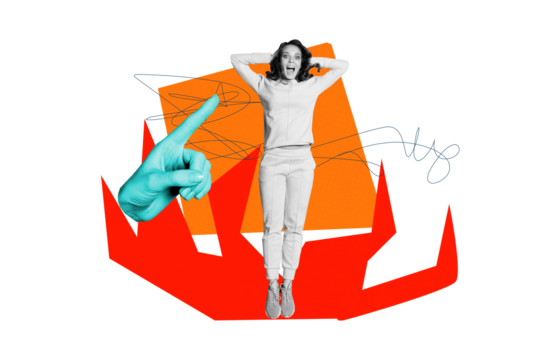 Composite trend artwork sketch image photo collage of fired burn confused bad mood anxiety young lady emoji face mouth scream loud voice