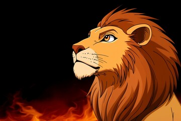 Majestic Lion Profile Against Fiery Background