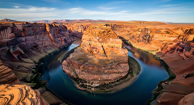 Horseshoe Bend Colorado River Arizona Canyon Golden Hour Copy Space - Powered by Adobe