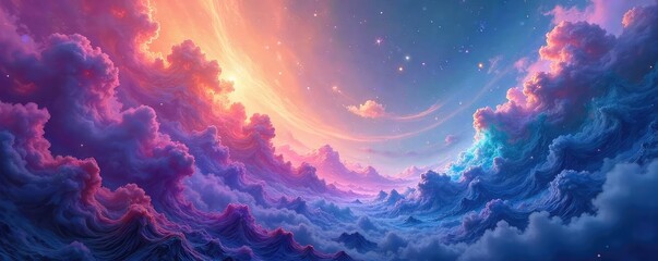 Ethereal, iridescent swirls of vibrant color paint a dreamy, mystical landscape Perfect for fantasy, magic, and otherworldly themes , background, aurora