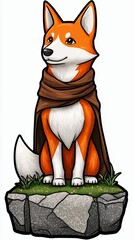 Pixel Art Orange Dog in Brown Cloak on Rock