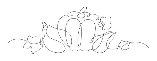 Pumpkins. Fall harvest. Continuous line drawing. Vegetable frame border doodle.