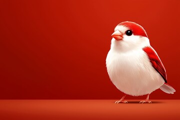 Pixelated Red and White Bird on Red Background