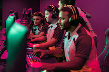 An exhilarating atmosphere fills the air as gamers immerse in competitive esports with hightech gear