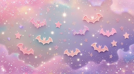 abstract pastel glitter texture with tiny bat shapes mixed with sparkling stars