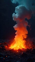 Fototapeta premium Intriguing steam rising from a dark, unknown source; heat radiating, a sense of mystery and danger hangs in the air The vibrant orange glow hints at an unseen fire , thermal, burning