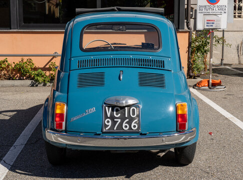 Old Fiat 500 cinquecento on exhibition during a vintage car rally in Varallo Sesia, Italy, on September 29, 2025