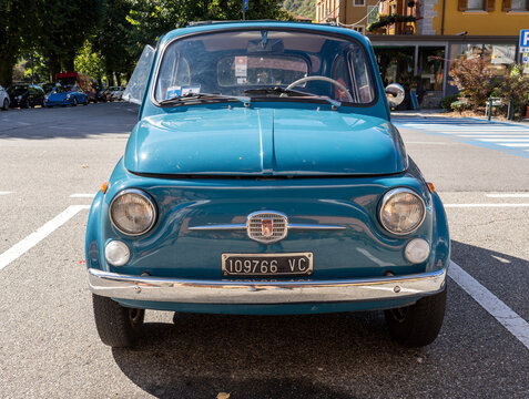 Old Fiat 500 cinquecento on exhibition during a vintage car rally in Varallo Sesia, Italy, on September 29, 2025