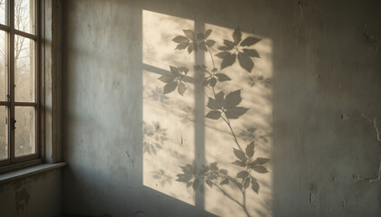 Golden Hour Leaf Shadows on White Wall
