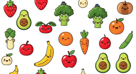 Delightful fruits and vegetables cartoon characters pattern for joyful and healthy designs