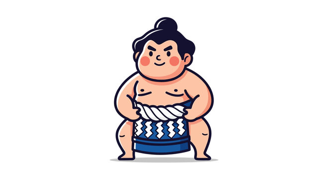 Illustration featuring a cartoon style sumo wrestler in a traditional mawashi on white background