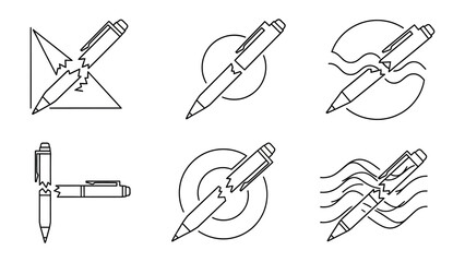 Pen Illustrations: Set of intricately detailed pen illustrations showcasing the versatility of this writing tool across various creative concepts, each radiating a crisp simplicity.