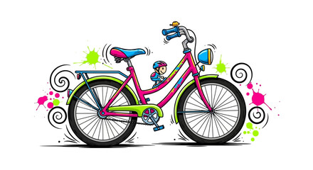 Fototapeta premium Vibrant cartoon bicycle illustration with whimsical design elements and colorful accents