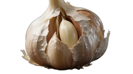 Fresh, isolated garlic bulb and cloves with onion on a white background for a healthy food and spice ingredient